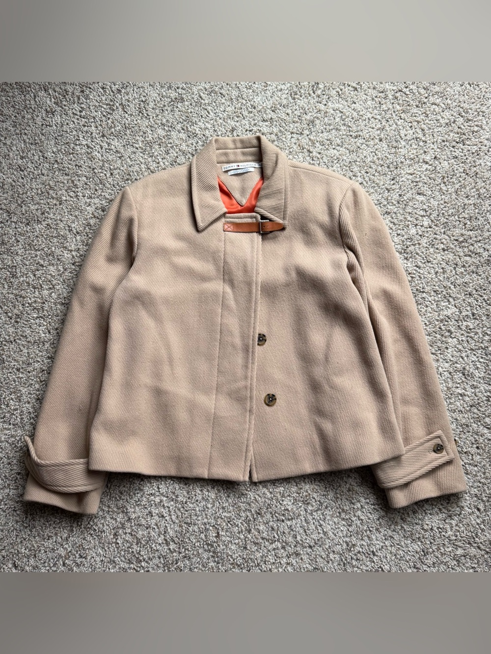Vintage Tommy Hilfiger Wool Jacket Women XL/16 Herringbone Tan 00s